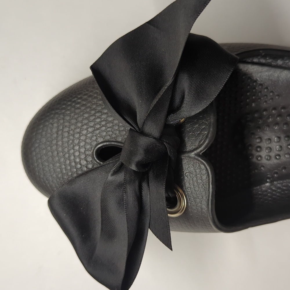 OKA b. slip on rubber mules with Changeable satin bows, Sz 8/9